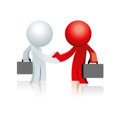 Cute little white Simplified man shake hand with red simplified man when a business deal is done