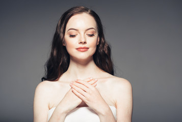 Fototapeta premium Beautiful woman healthy clean skin cosmetic concept long hair