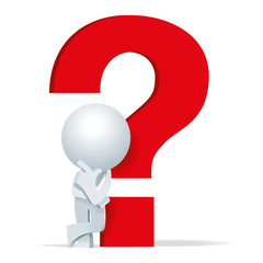 Cute little white Simplified man thinking a answer for a big question