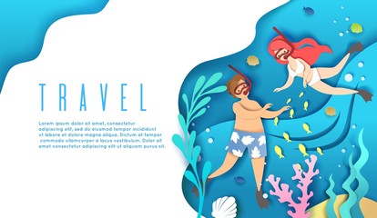 Travel web banner, website landing page vector template