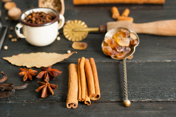 Dessert spices on black