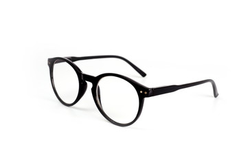 Unisex glasses with black plastic frames. With diopters for reading. Health, vision. Stylish...