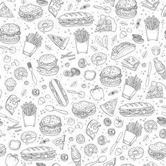 Fast food. Seamless background. Vector fast food pattern.
