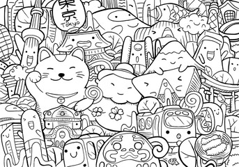 Tokyo city in line art style.