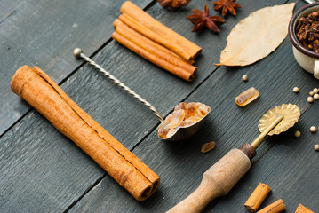 Dessert spices on black