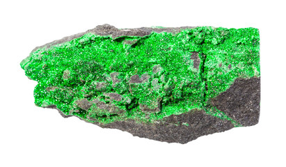crystals of Uvarovite (green garnet) on rock