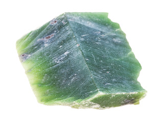polished raw Nephrite (green jade) stone isolated