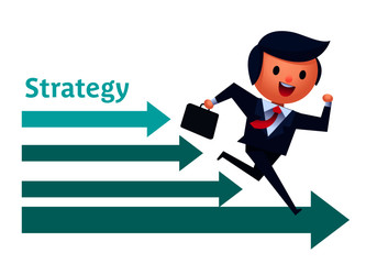 Vector concept illustration of businessman running follow arrow strategy plans