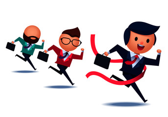 Vector concept illustration of businessman winning the running competition