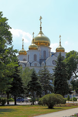 Fototapeta na wymiar Orthodox Church of Alexander Nevsky on a summer day in the city of Krasnodar in southern Russia