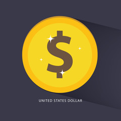 Dollar Currency Sign Gold Coin Vector Icon