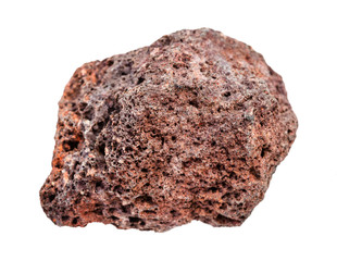 pebble of red brown Pumice rock isolated on white