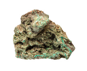 unpolished copper ore (Malachite) rock isolated