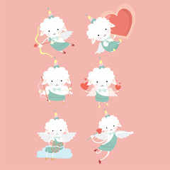 Sheep cupid set.Concept for the Valentines Day..