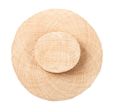 top view of wide brimmed straw hat isolated