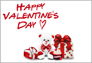 Fototapeta na wymiar Valentine's day greeting card with white background with gifts