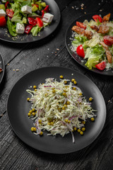 Coleslaw with peas.Tasty, juicy, nutritious salad. Quick and easy to cook. Vegetarian food. Octoberfest party dinner. 
