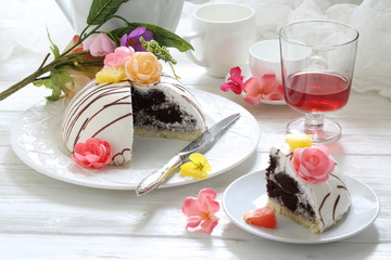 Pancho cake on a white wooden background