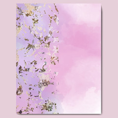 Pink-purple water-colour and golden Beautiful background. Golden light decoration. Abstract, watercolor.