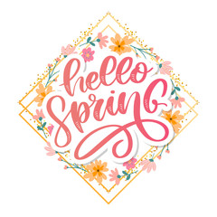 Hello Spring Flowers Text Background lettering slogan