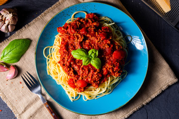 The real Bolognese sauce with spaghetti noodle