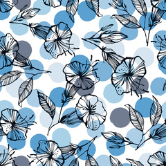 Vector seamless pattern with hand drawn flowers.