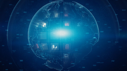 Technology Network Data Connection, Digital Network and Cyber Security Background Concept. Earth element furnished by Nasa.