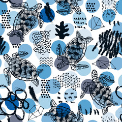 Seamless pattern with sea turtles.