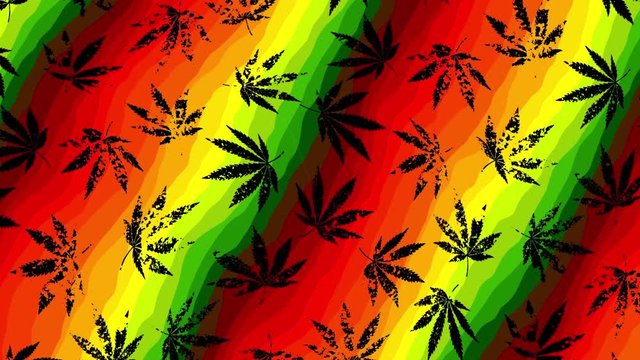 Wavy moving stirring background. with Hemp leaves. Seamless looping footage.