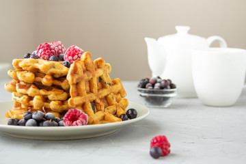 Carrot Waffles with Dried Fruits and Berries