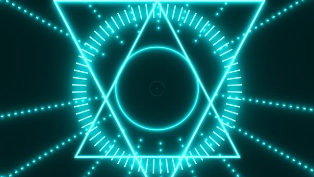 Animated mystery, witchcraft, occult and alchemy sign. Spin of the mystical vintage gothic geometry thin lines symbol. Neon shine illumination