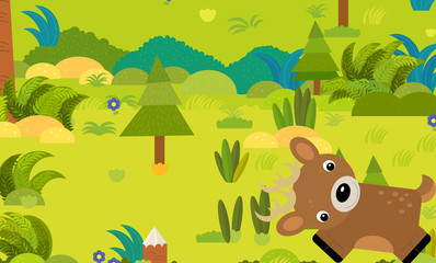 cartoon forest scene with wild animal illustration for children