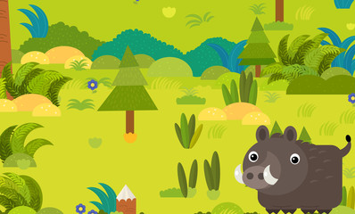 cartoon forest scene with wild animal illustration for children
