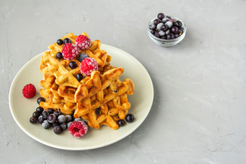 Carrot Waffles with Dried Fruits and Berries