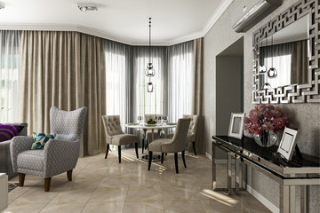 3d render. Dining room interior.	