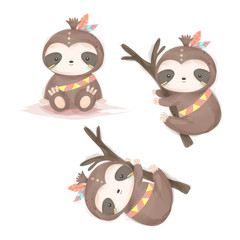 adorable sloth illustration for personal project,background, invitation, wallpaper and many more © ariosbeth