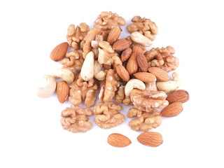 different nuts on a white background