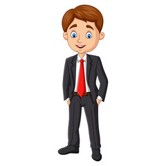 Cartoon young businessman posing on white background