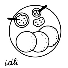 Hand drawn isolated indian food icon. Black outline illustration of indian dish. Idli icon. 