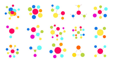 Vitamin formula. Multivitamin complex. Molecule of the substance. Bright multi-colored. Flat vector icon set.