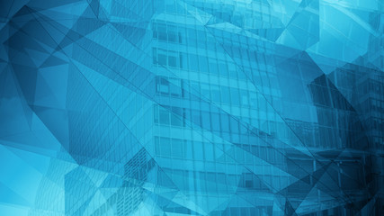 Corporate office building glassy wall and geometric shapes