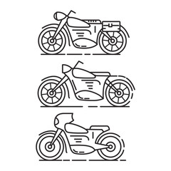 Set icon motorcycles outline flat vector.