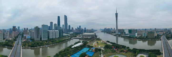 Fototapeta premium Zdjęcie lotnicze Nowego Miasta Zhujiang, Guangzhou, Chiny