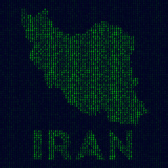 Digital Iran logo. Country symbol in hacker style. Binary code map of Iran with country name. Modern vector illustration.