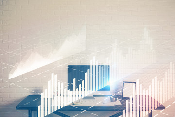 Forex Chart hologram on table with computer background. Multi exposure. Concept of financial markets.