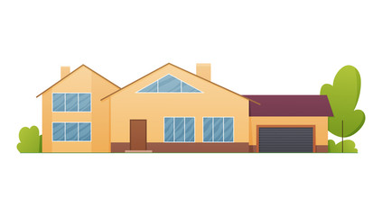 Houses exterior vector illustration front view with roof. Home facade with doors and windows. Modern town house cottage. Real estate building icon isolated vector illustration