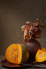 Still life harvest with pumpkins and gourds for Thanksgiving