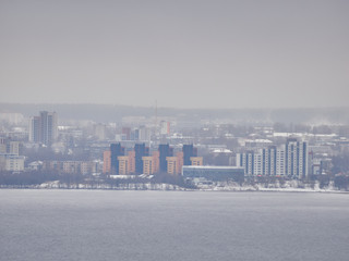 Fototapeta premium city on the opposite side of the lake. Petrozavodsk. Russia