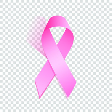 Realistic pink ribbon over transparent background with shadow. Symbol of national breast canser awareness month in october. Vector illustration