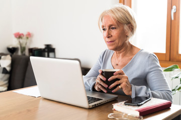 Adult woman focus on the laptop